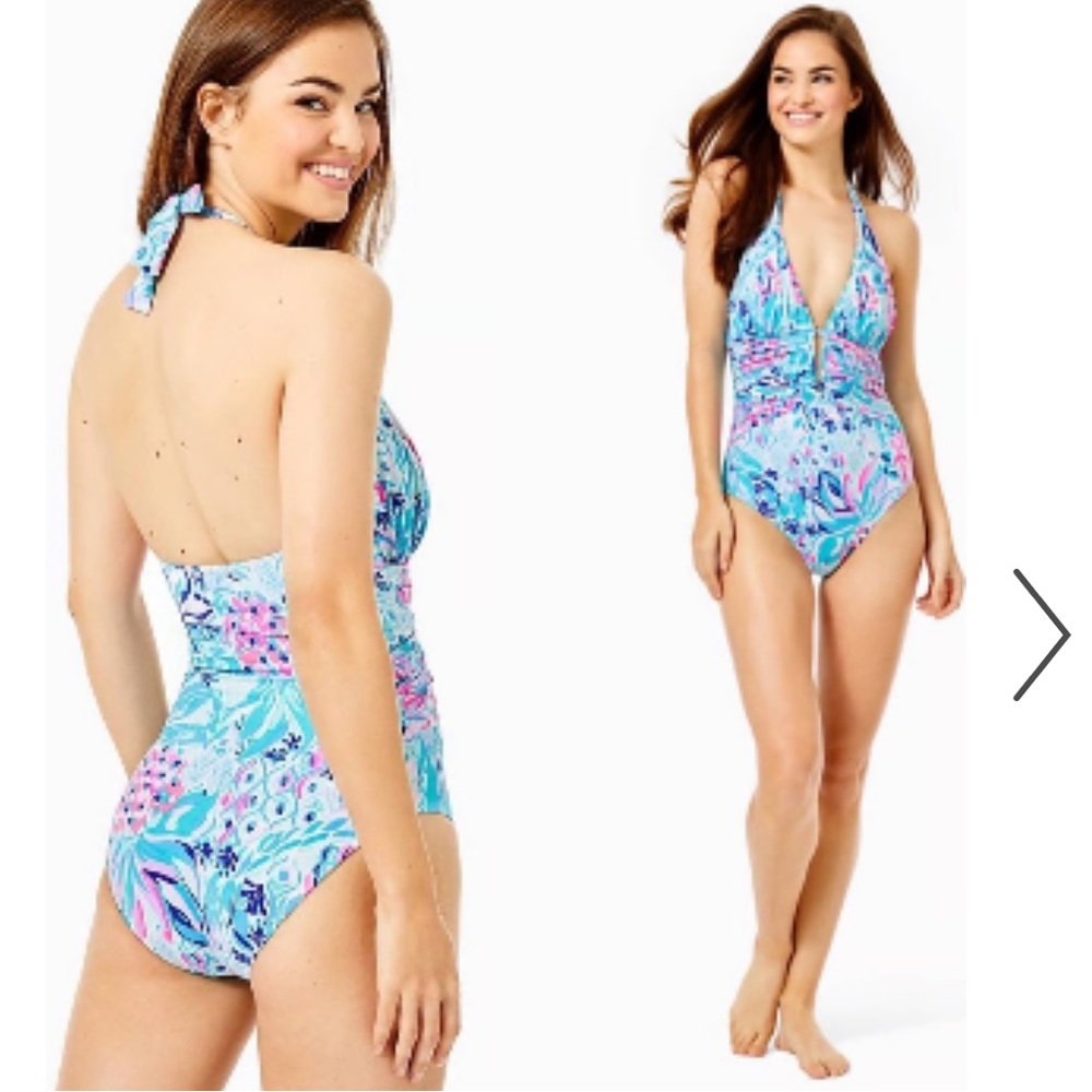 Lily Pulitzer | Lanai Halter One-piece Swimsuit In Zanzibar Blue Party Princess